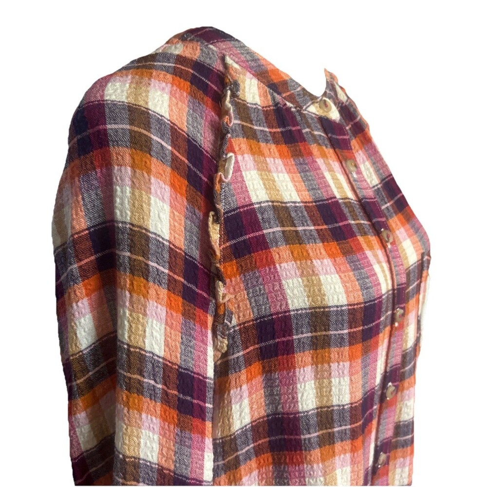 Anthropologie Pilcro Sz S Breezy Button Down Blouse Ruffle Plaid Boho Cottage - Picture 5 of 12